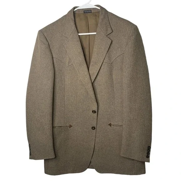 VTG 60s Rittels Western Wear Mens 42L Brown with Leather Trim Sport Coat - Picture 1 of 16